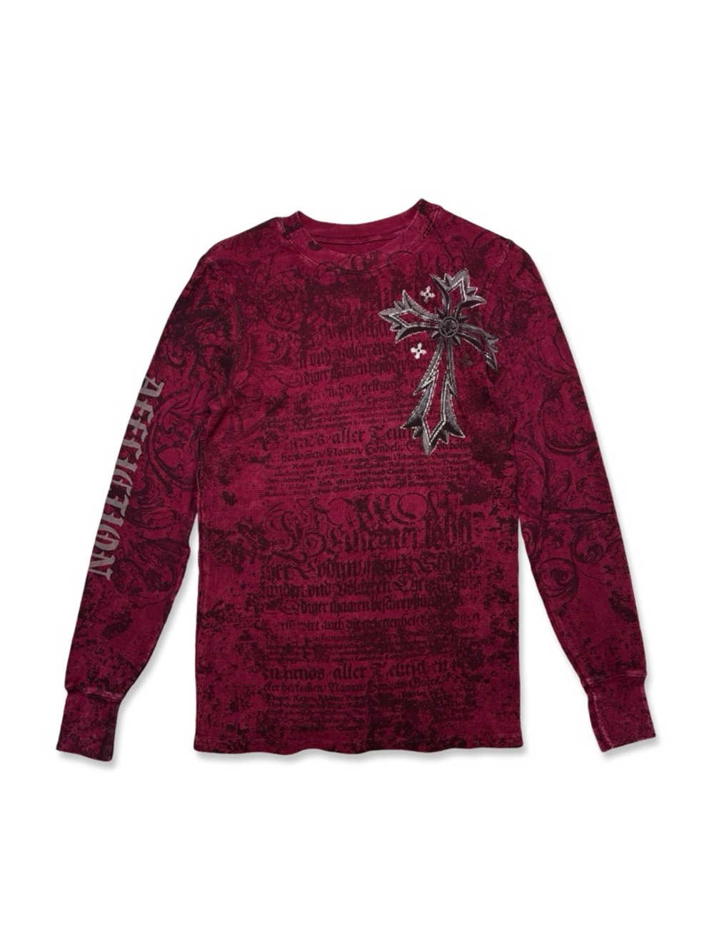 Affliction Live Fast All Over Print Cross Waffle Knit Shirt